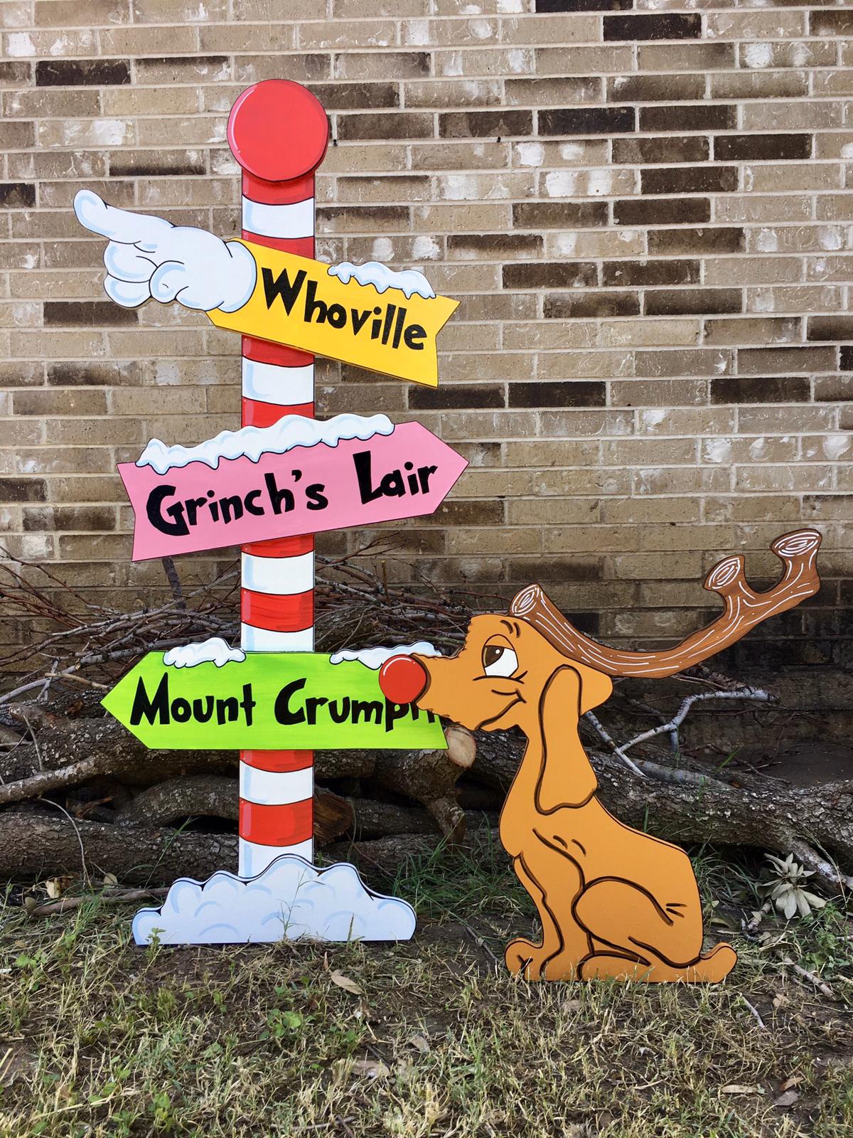 Village Directional Pole Sign Max the Red Nose Reindeer WOOD Yard Art Decorations