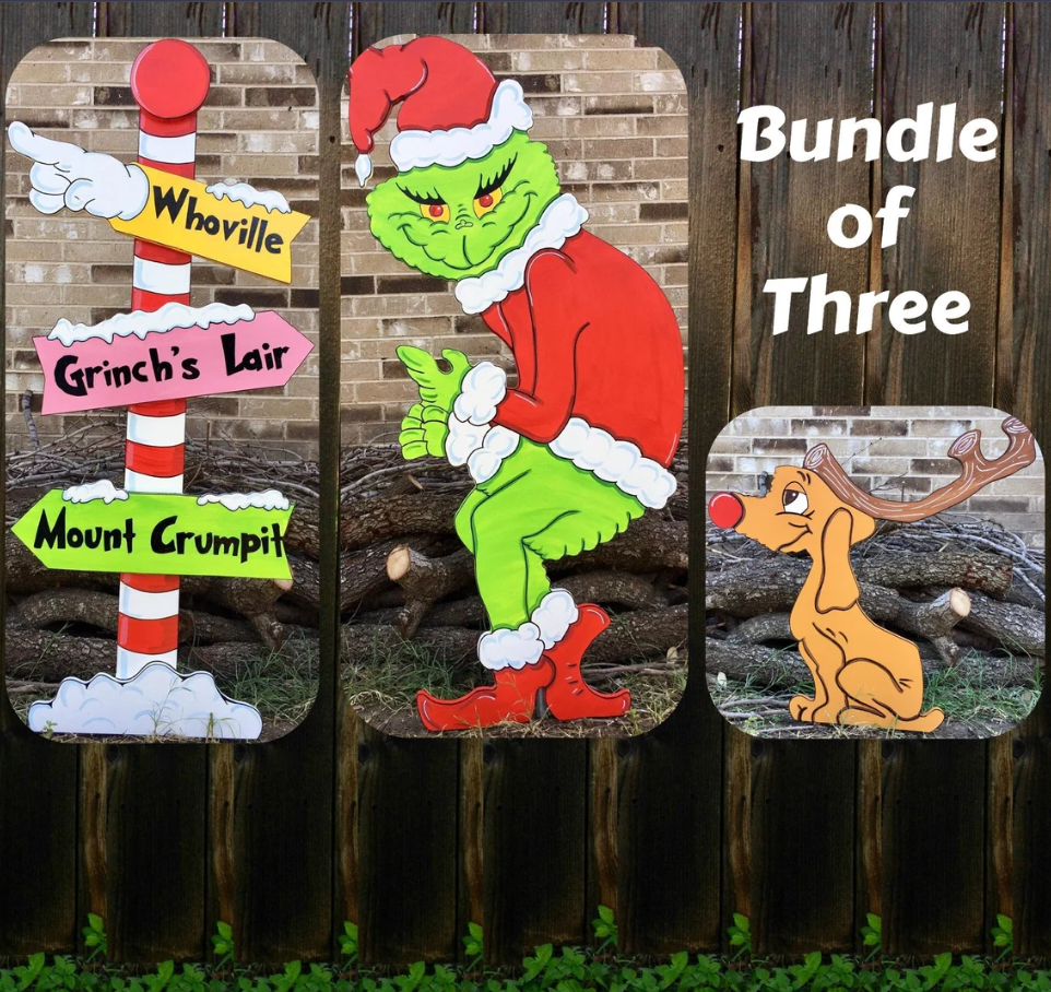 Stealing the Christmas Lights Directional Pole Sign Max the Red Nose Reindeer WOOD Yard Art Decorations