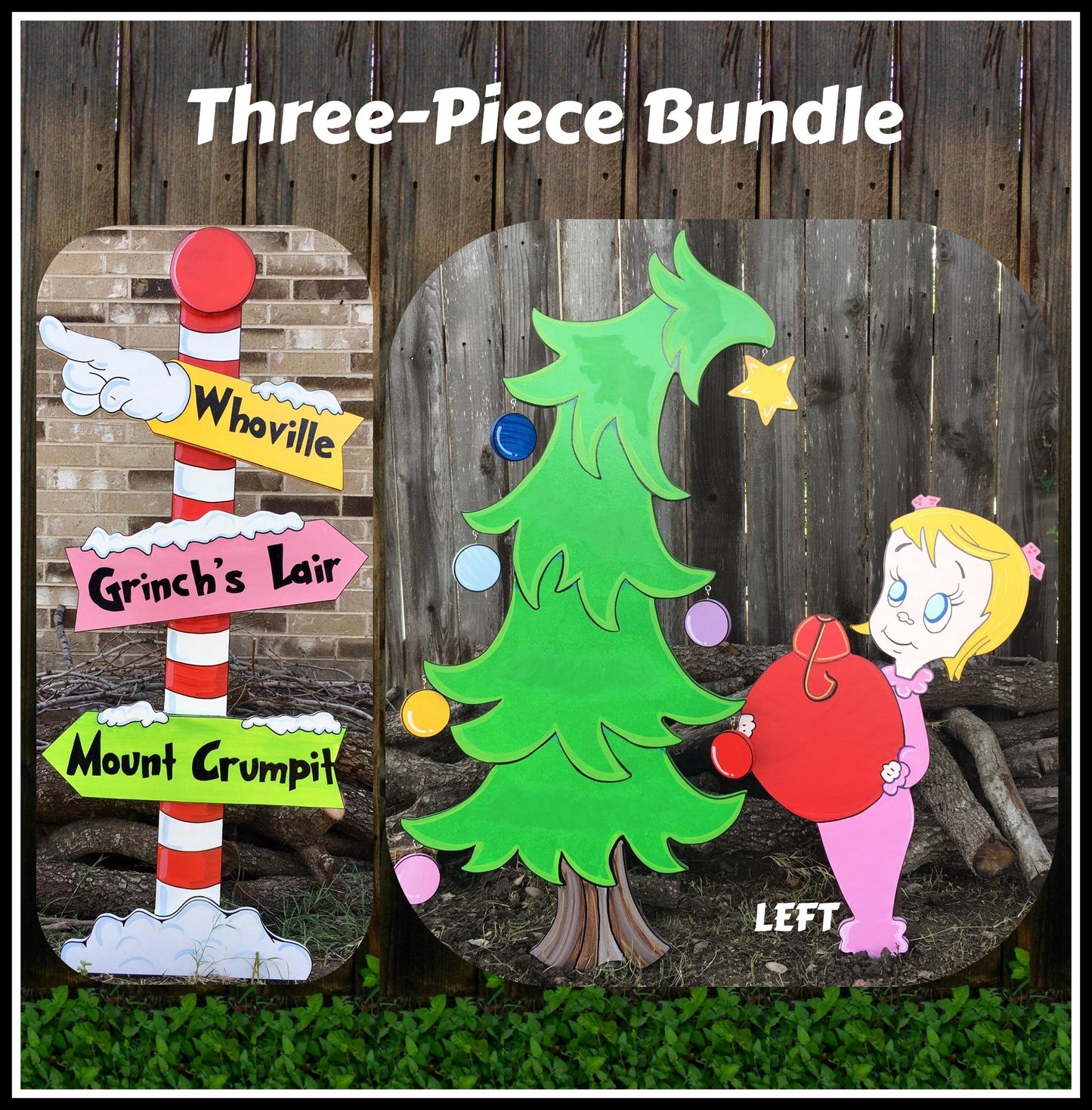 Village Christmas Tree Directional Pole Sign Cindy Lou Who WOOD Yard Art Decorations