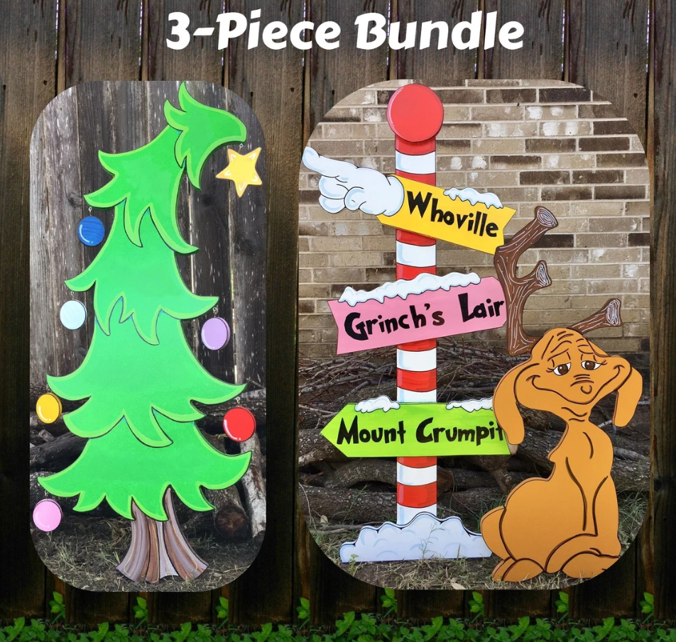 Village Christmas Tree Pole Sign Max the Reindeer WOOD Yard Art Decorations