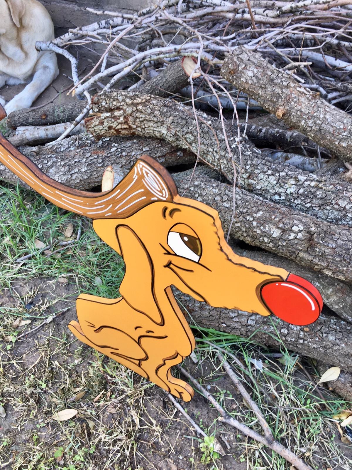 Stealing the Christmas Lights Max the Red Nose Reindeer WOOD Yard Art Decorations