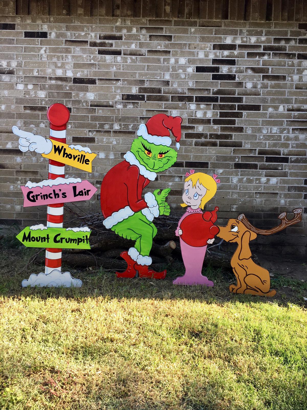 Stealing the Christmas Lights Directional Pole Sign Max the Reindeer Cindy Lou Who WOOD Yard Art Decorations