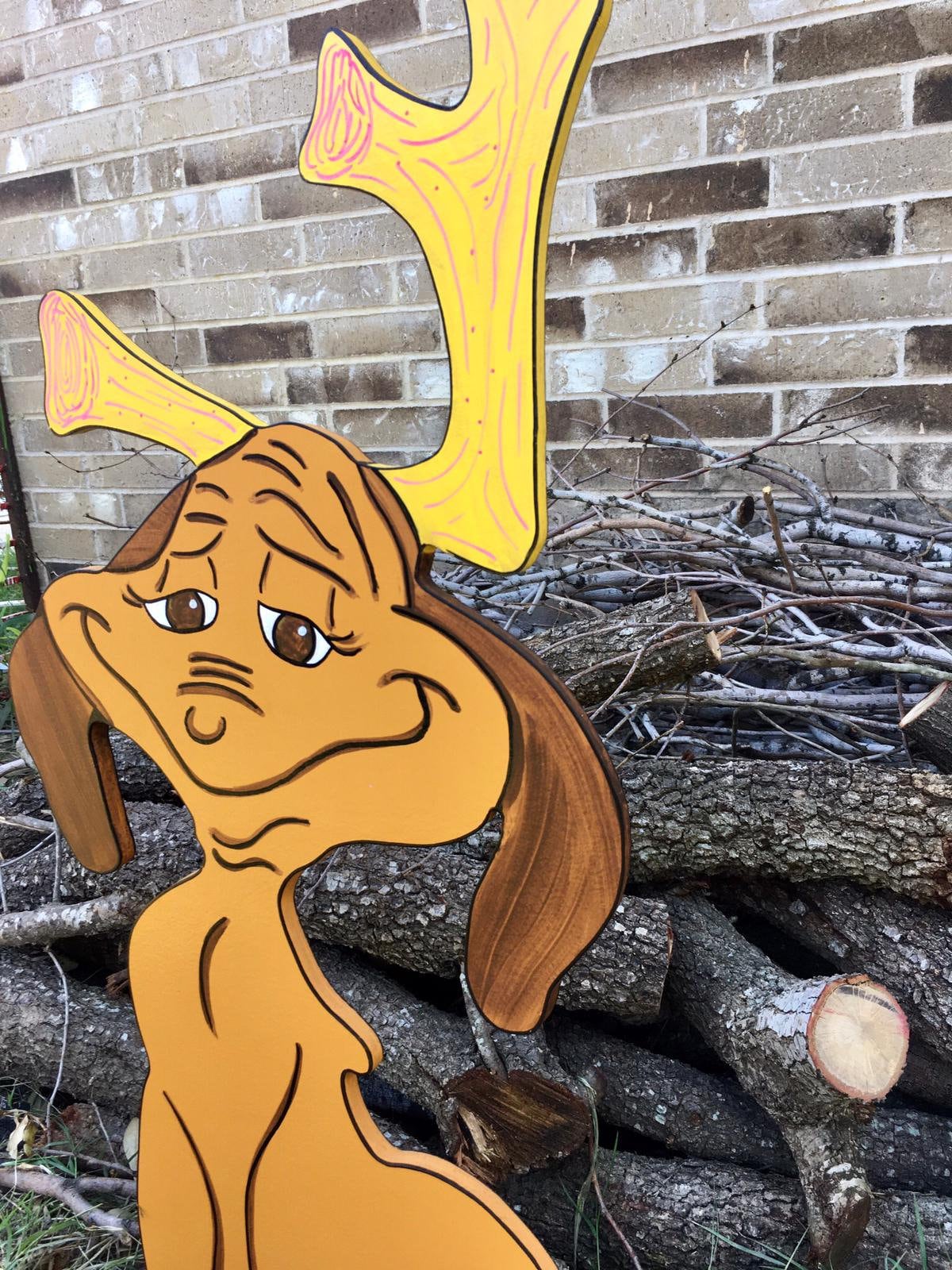 Max the Reindeer Yellow Antlers WOOD Yard Art Decoration