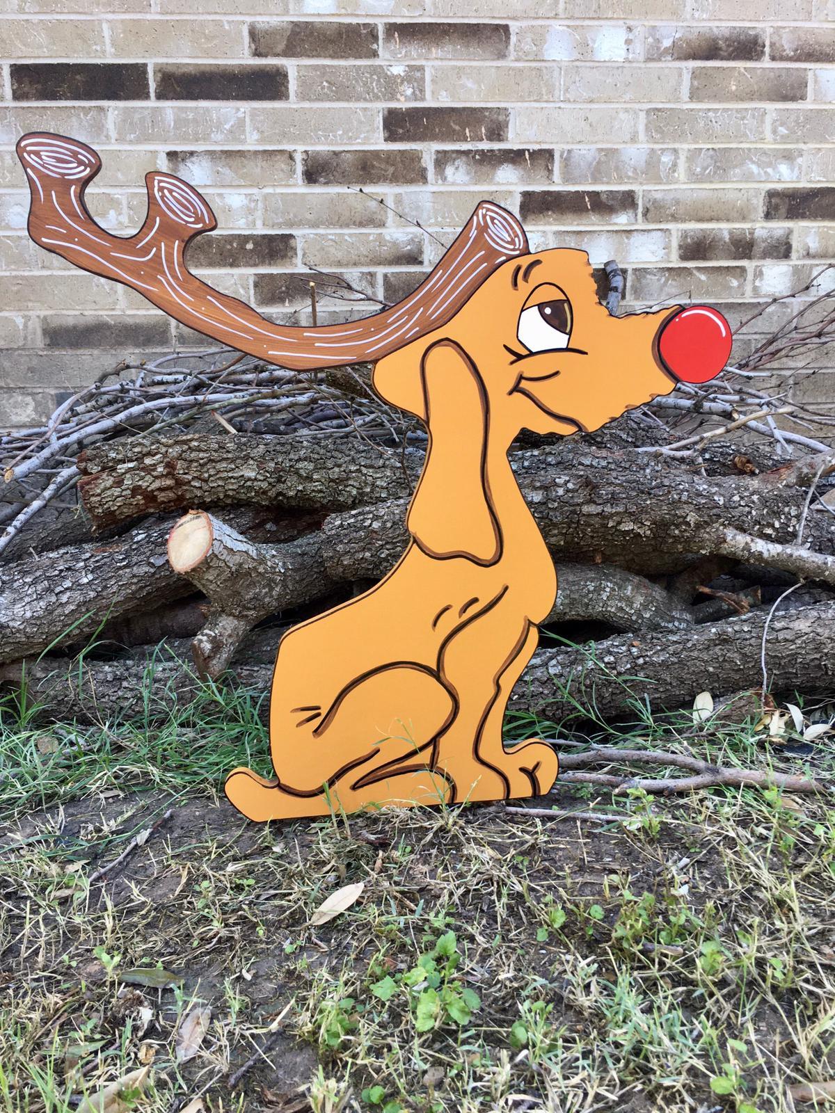 Stealing the Christmas Lights Max the Red Nose Reindeer WOOD Yard Art Decorations