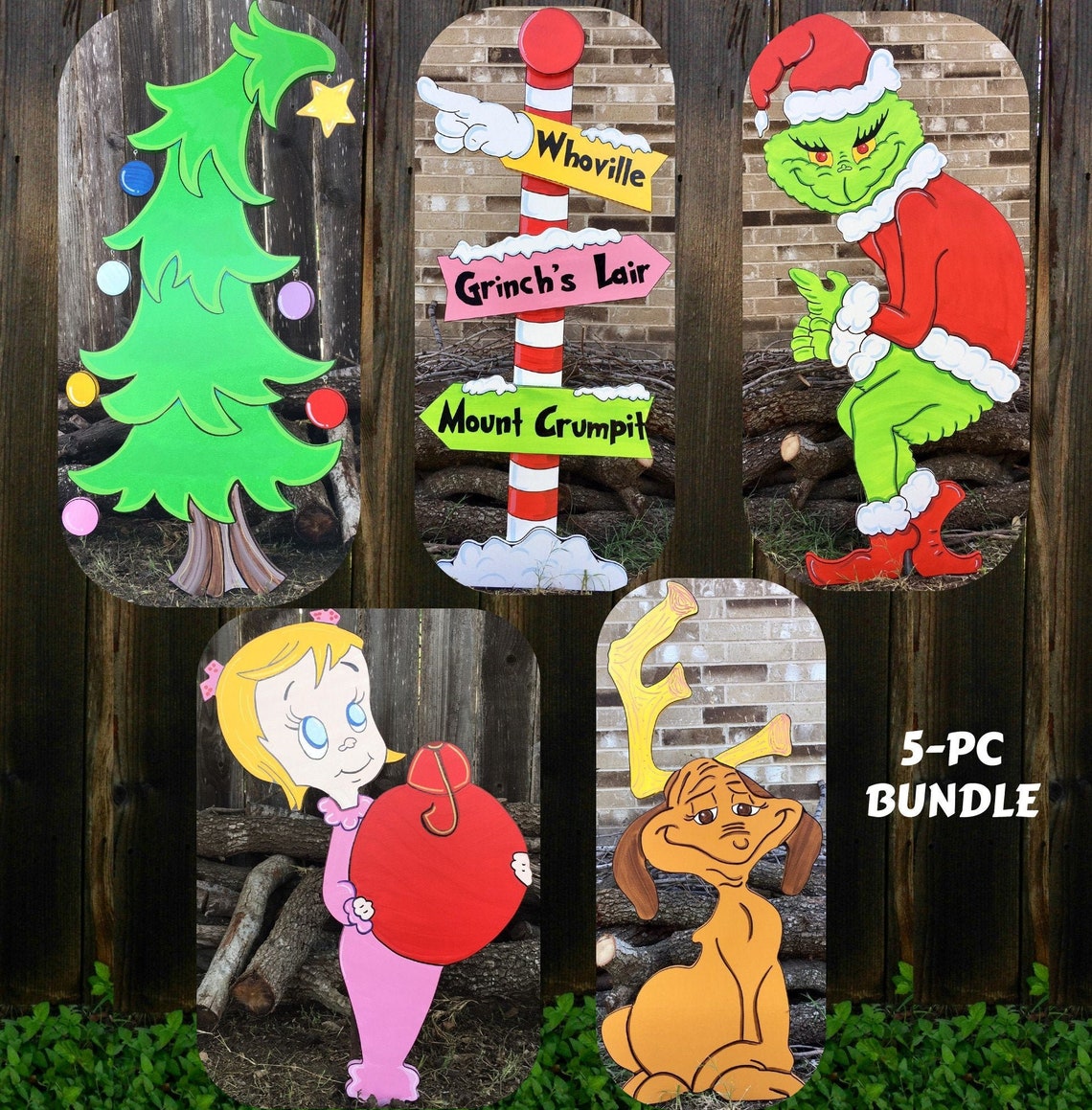 Stealing the Christmas Lights Directional Pole Sign Christmas Tree Max the Reindeer Cindy Lou Who WOOD Yard Art Decorations