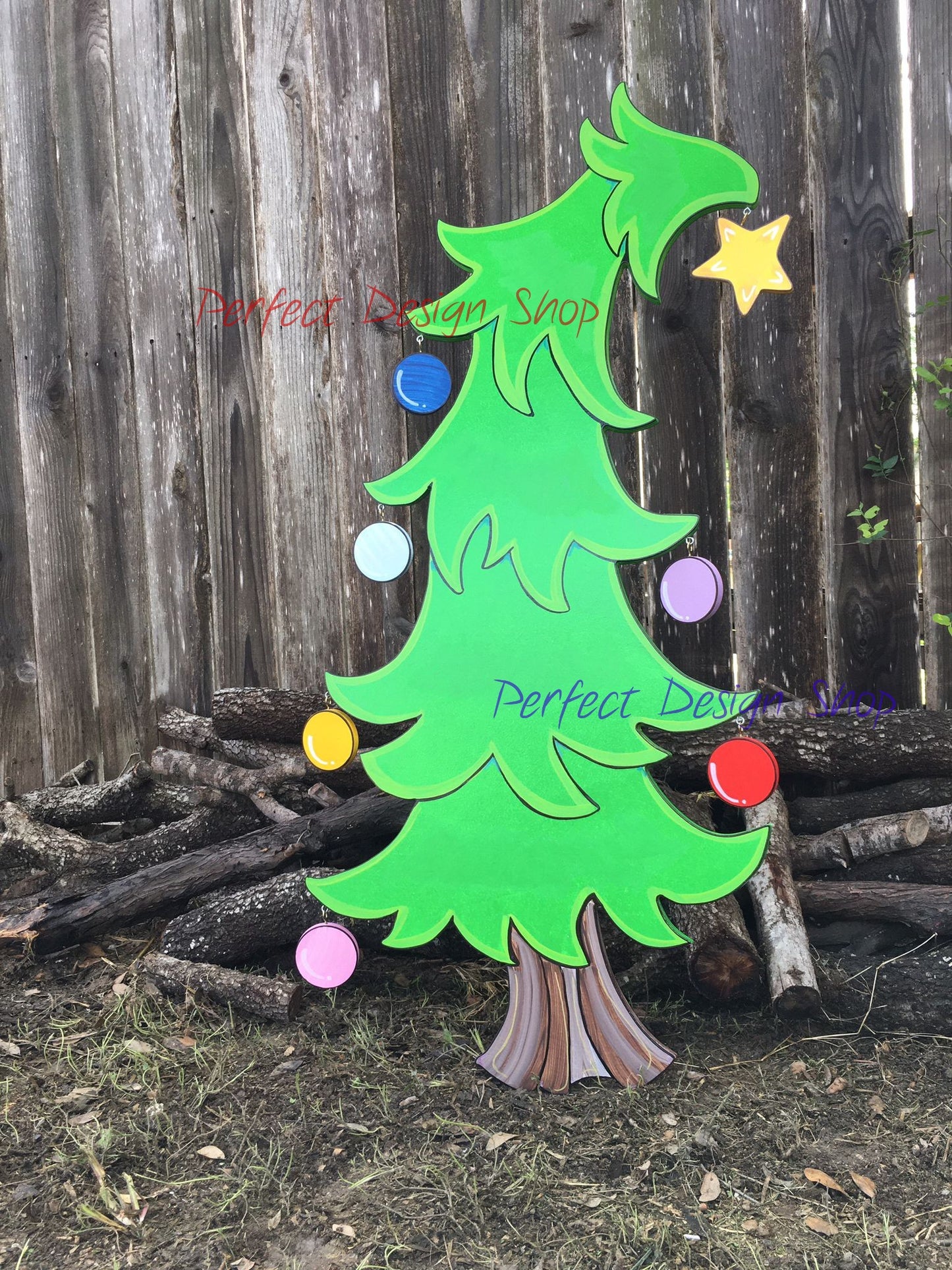 Stealing the Christmas Lights Christmas Tree WOOD Yard Art Decorations
