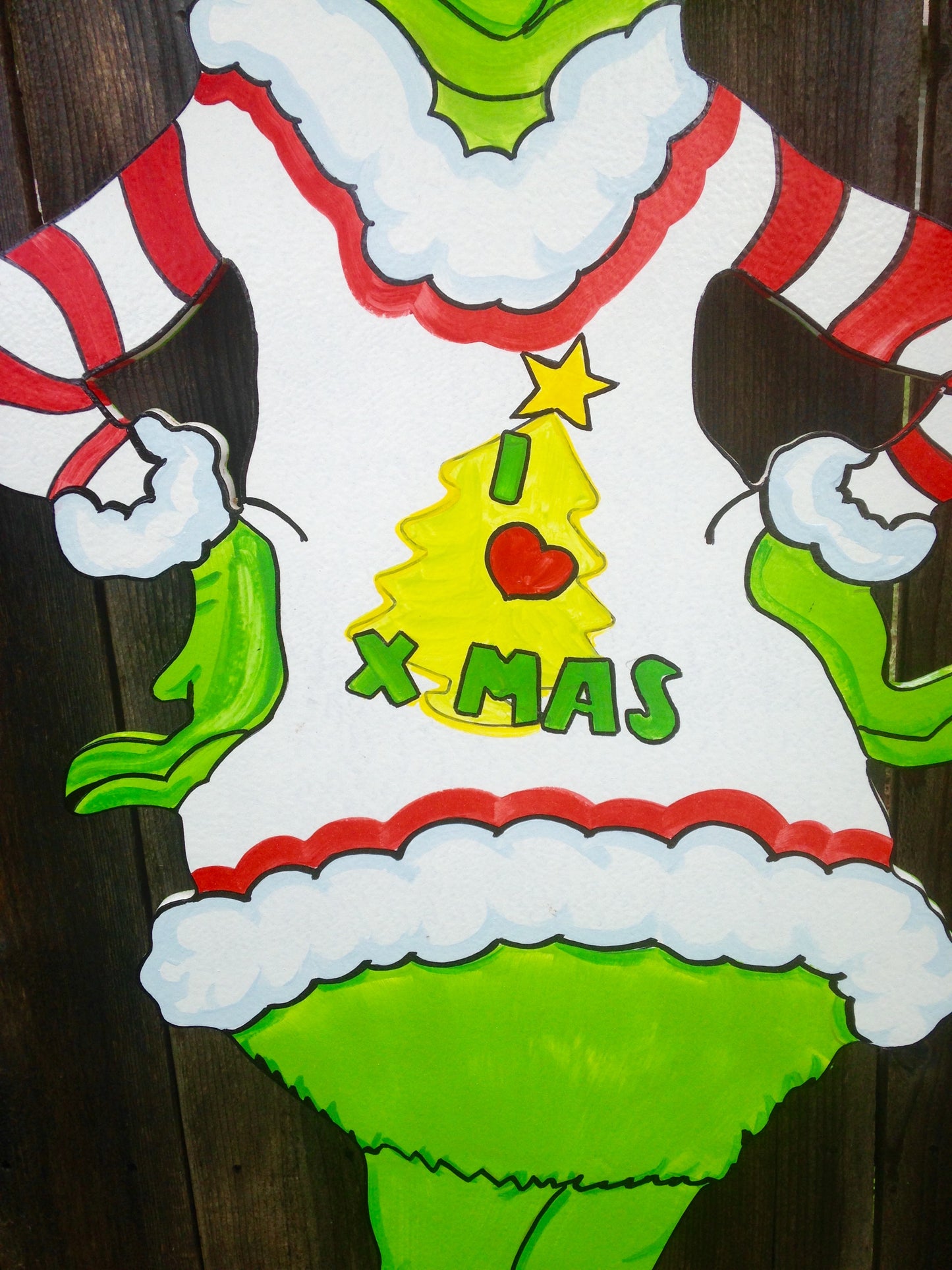 Ugly Christmas Sweater Santa Hat Holiday WOOD Yard Art Decoration