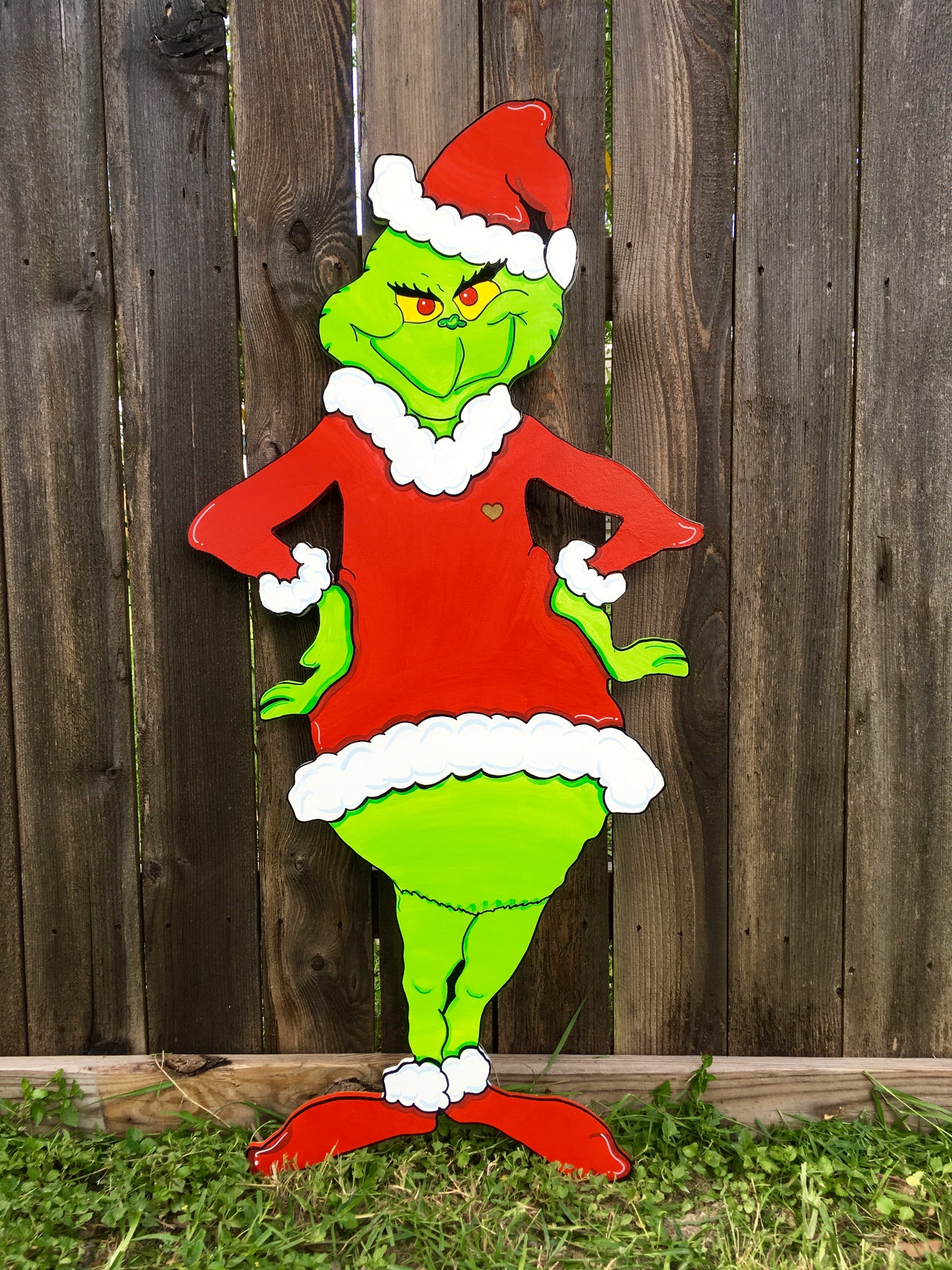 Dressed as Santa with Tiny Heart Holiday WOOD Yard Art Decoration