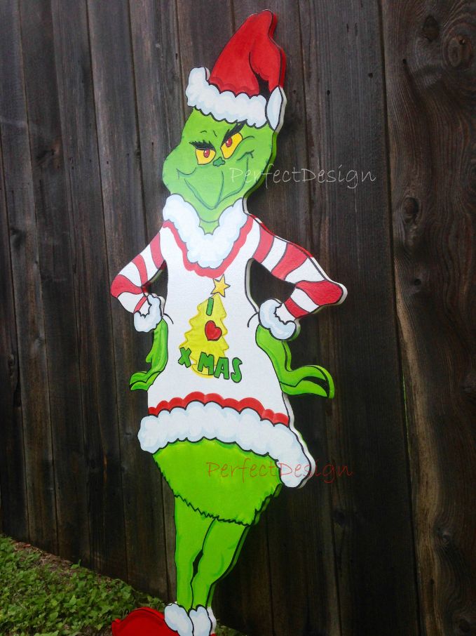 Ugly Christmas Sweater Santa Hat Holiday WOOD Yard Art Decoration