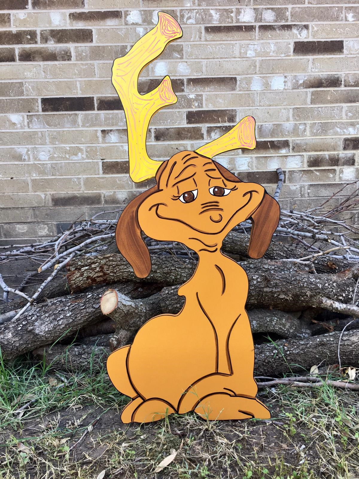 Max the Reindeer Yellow Antlers WOOD Yard Art Decoration