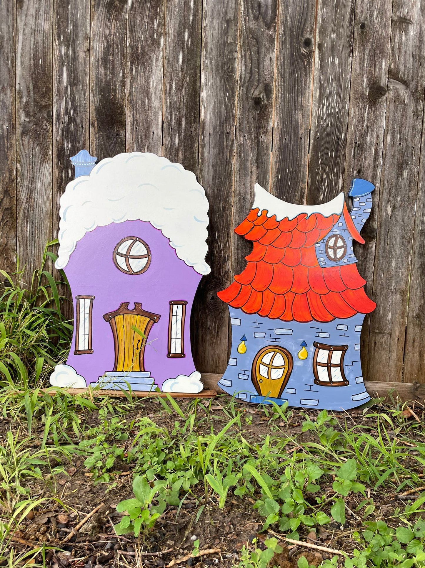 Village Houses WOOD Yard Art Decorations