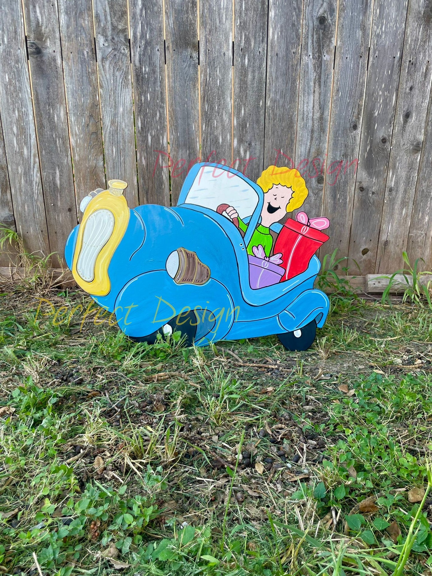 Village Cars with Traffic Lights WOOD Yard Art Decorations