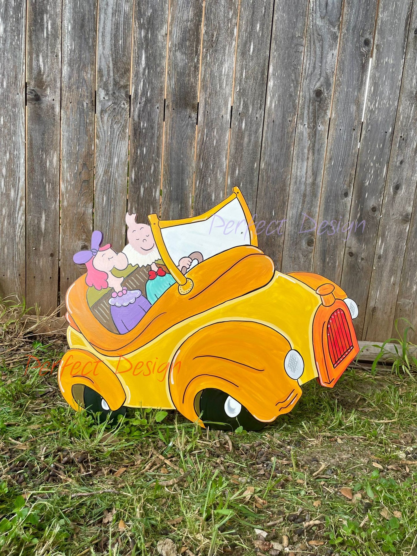 Village Cars with Traffic Lights WOOD Yard Art Decorations