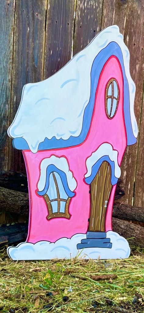 Village Houses and Sleigh WOOD Yard Art Decorations