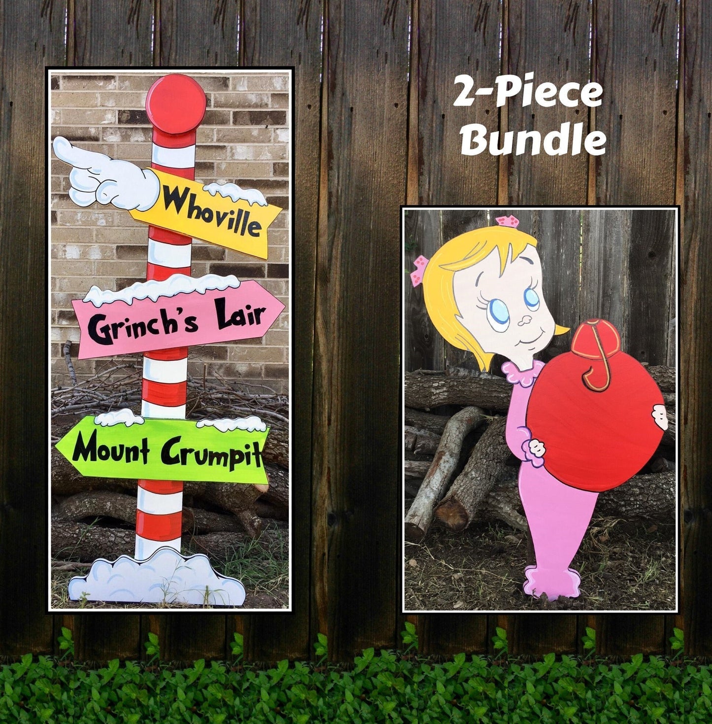 Whoville Sign Cindy Lou Who WOOD Yard Art Bundle of 2