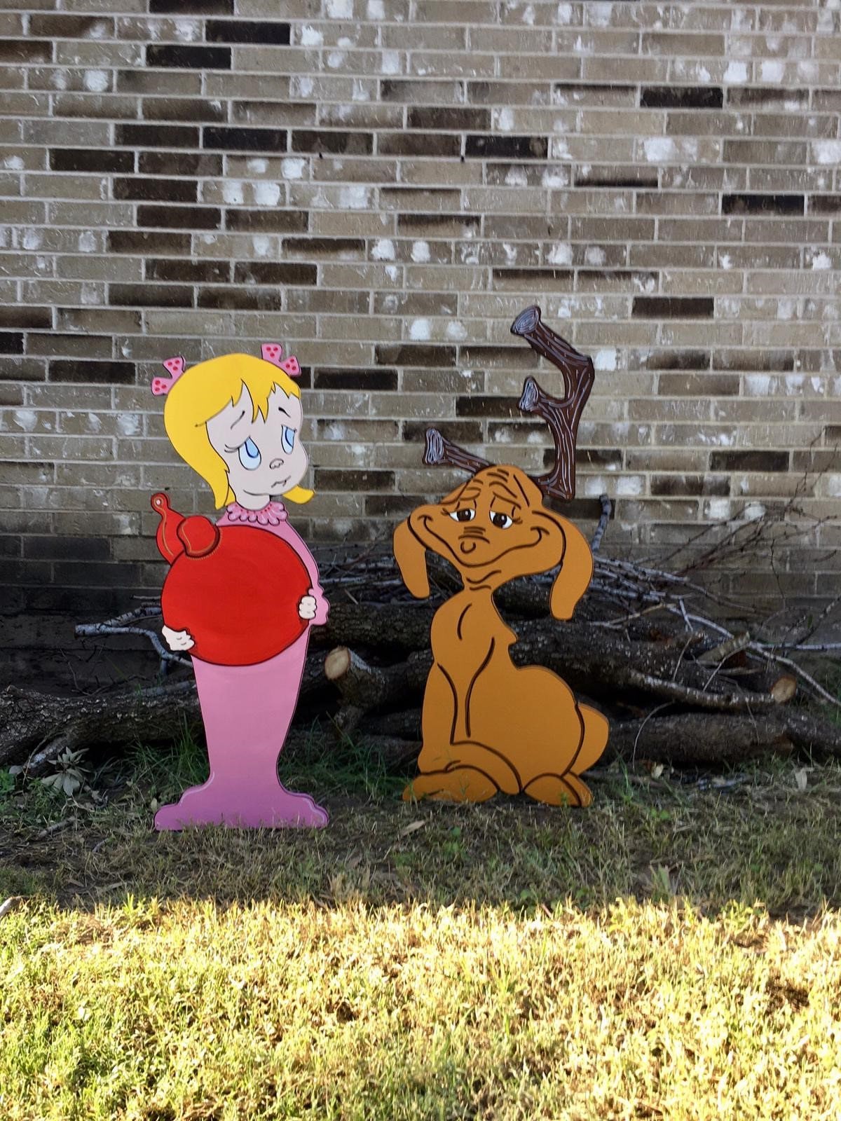 Max the Reindeer Cindy Lou Who "But why, Mr. Grinch?" WOOD Yard Art Decorations Bundle of 2