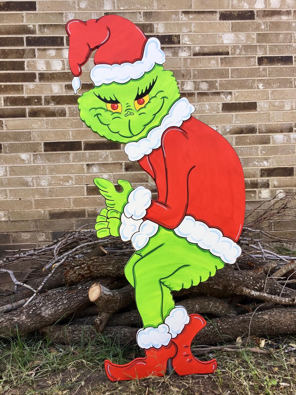 Grinch Stealing the Christmas Lights Whoville Pole Sign Max the Reindeer Cindy Lou Who Wood Yard Art Decorations Bundle of 4