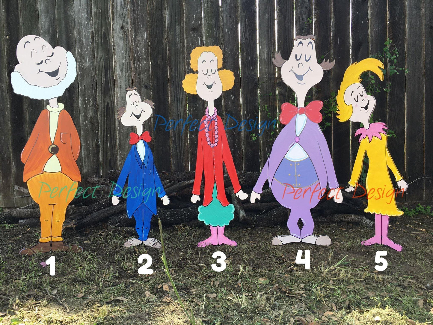 Whoville Christmas Characters Yard Art WOOD Decorations Bundle of 5