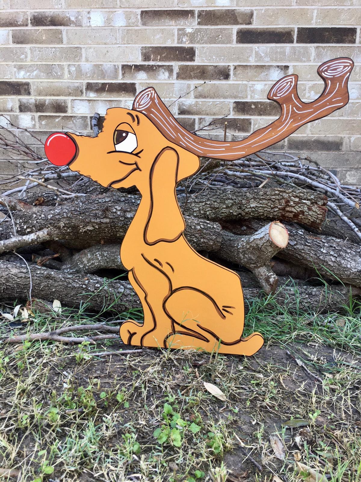 Grinch Stealing the Christmas Lights Max the Red Nose Reindeer WOOD Yard Art Decorations Bundle of 2