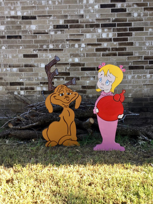 Max the Reindeer Cindy Lou Who "But why, Mr. Grinch?" CHRISTMAS Yard Art Decorations 2 Piece Bundle