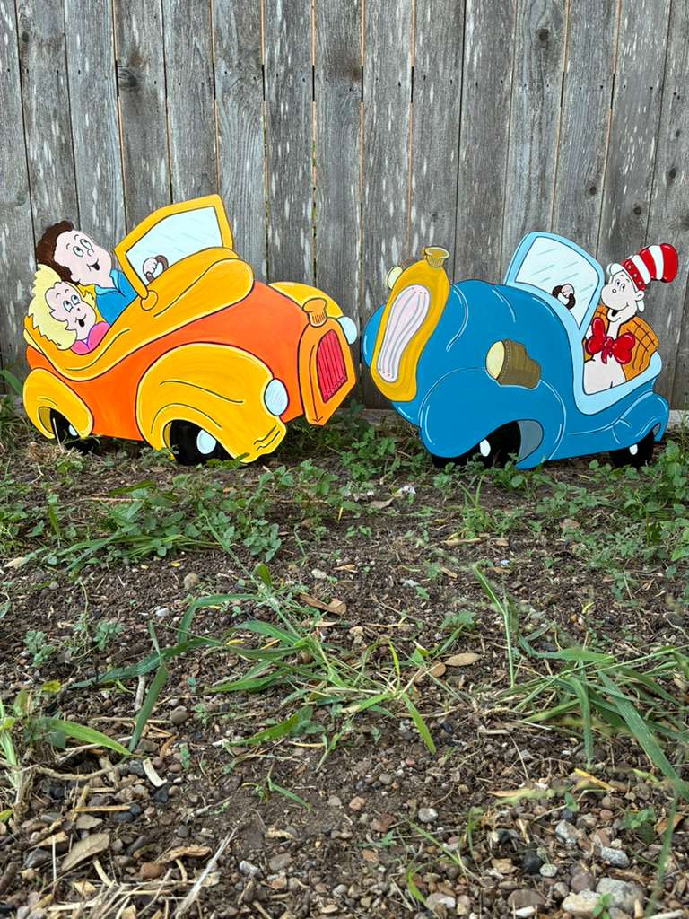 NEW Village Cars with Storybook Characters WOOD Yard Art Decorations
