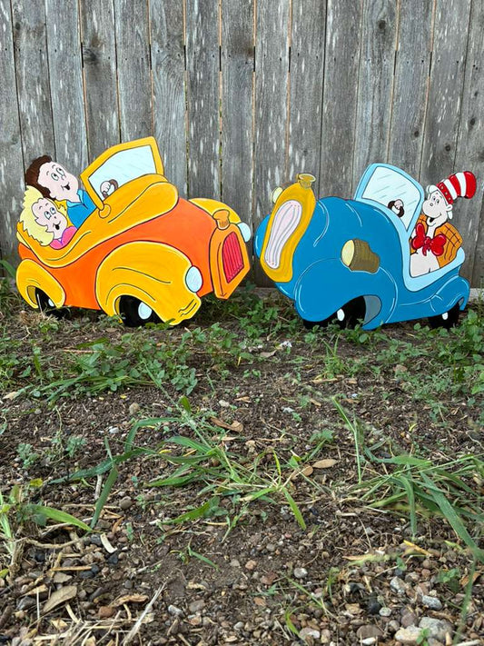 NEW Village Cars with Storybook Characters WOOD Yard Art Decorations