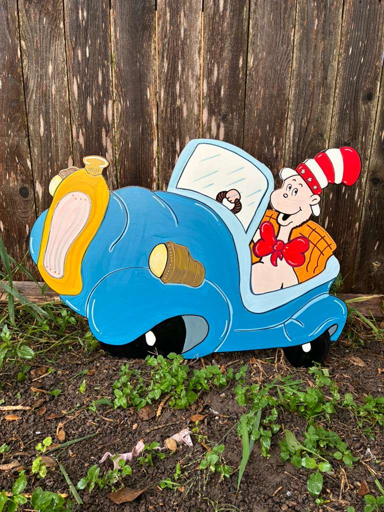 NEW Village Cars with Storybook Characters WOOD Yard Art Decorations