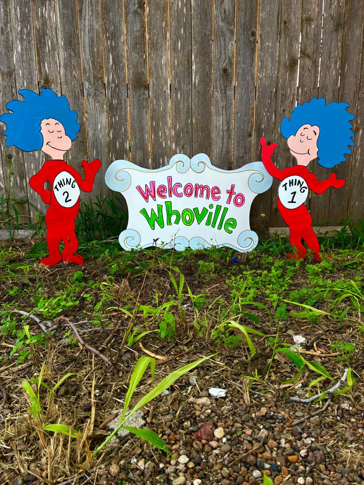 NEW CHRISTMAS Welcome Sign with Blue-Haired Characters WOOD Lawn Yard Art Decoration Decor Cute