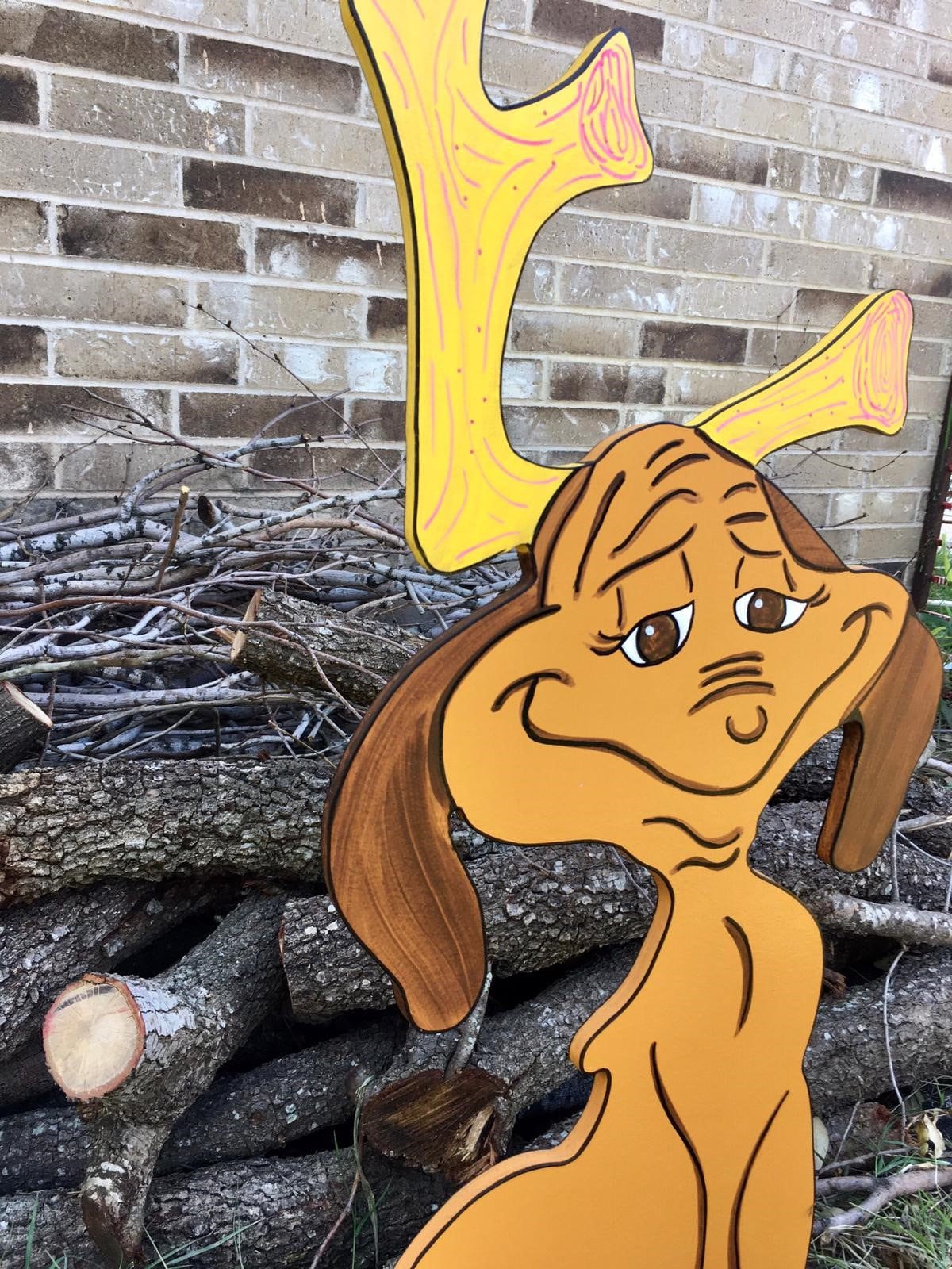 Max the Reindeer Yellow Antlers Cindy Lou Who CHRISTMAS Wood Yard Art Decorations Bundle of 2