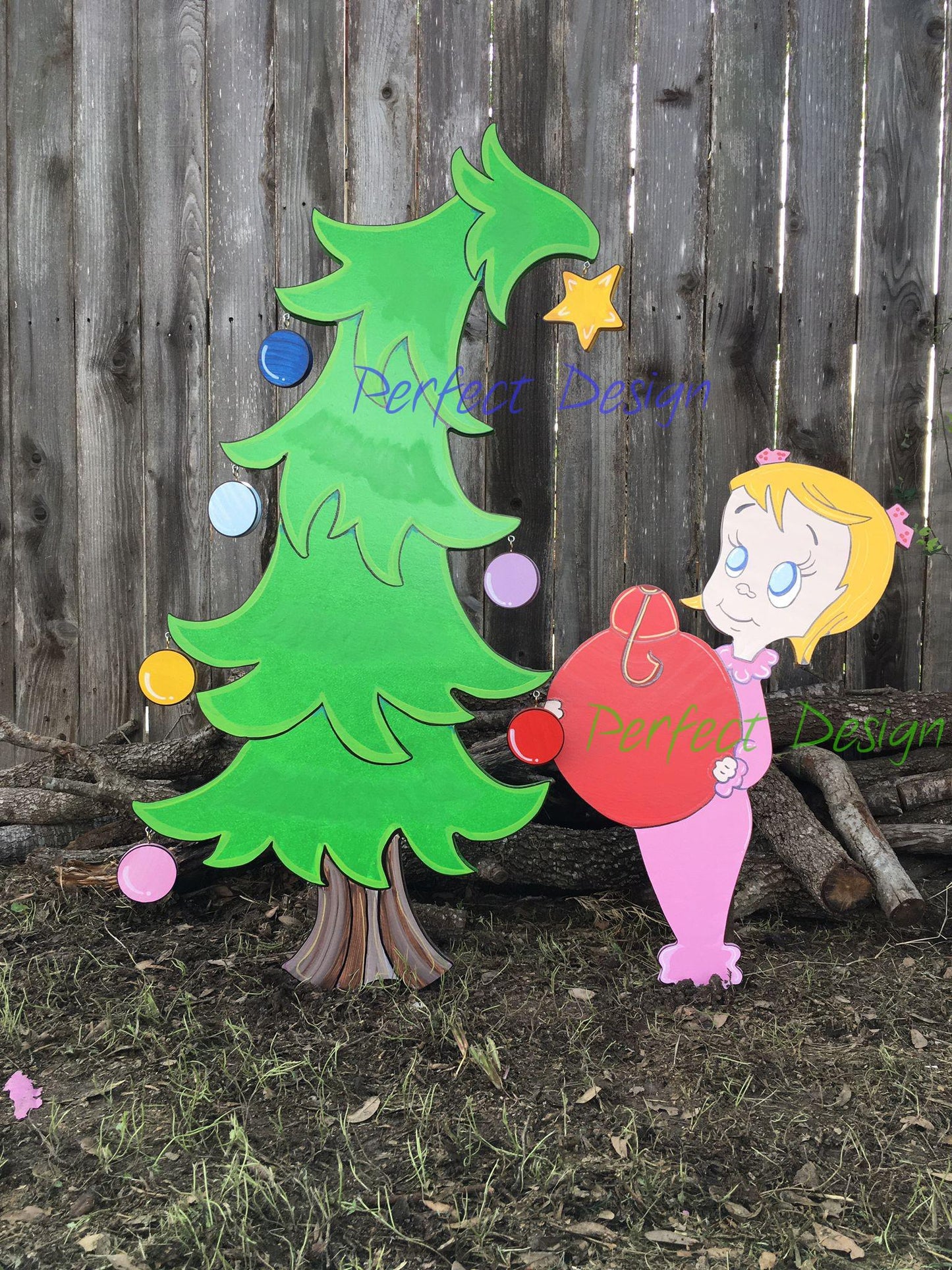 Whoville Tree Cindy Lou Who WOOD Yard Art Decorations Bundle of 2