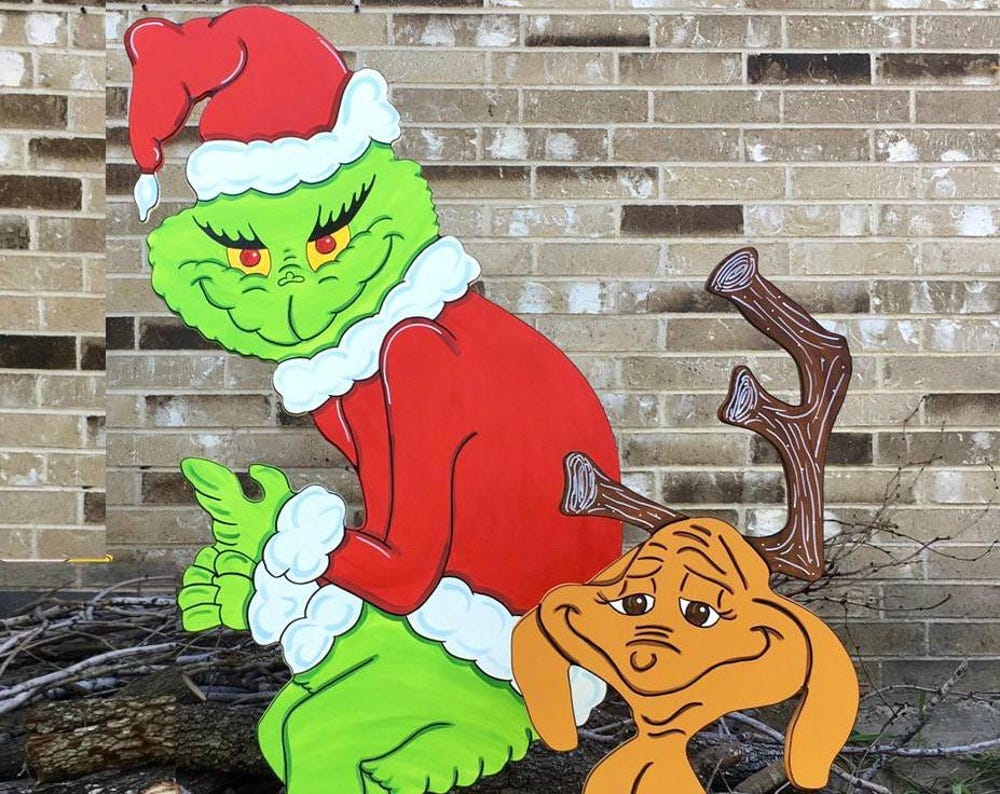 Grinch Stealing the Christmas Lights Max the Reindeer Yard Art Decor Bundle of 2